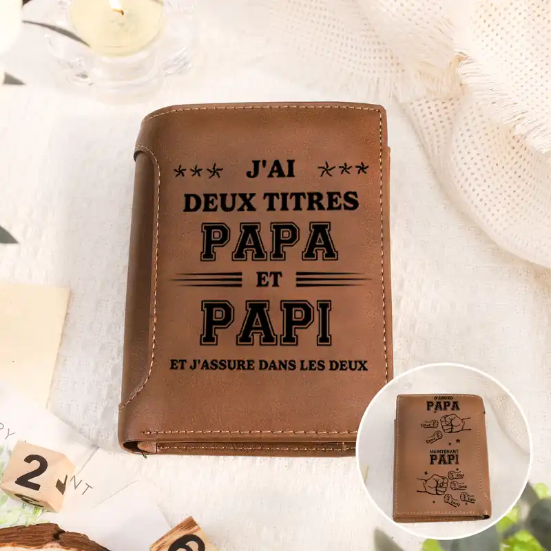 Remise Portefeuille Personnalisé avec 2-12 Prénoms imprimé pour Papa et Papi | Jessemade