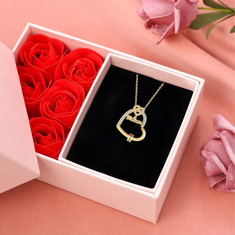 À Maman - Collier Cœur Personnalisé avec 1-5 Prénoms et Pierres de Naissance – Cadeau pour Femme, Maman | Jessemade Nouvel Arrivage
