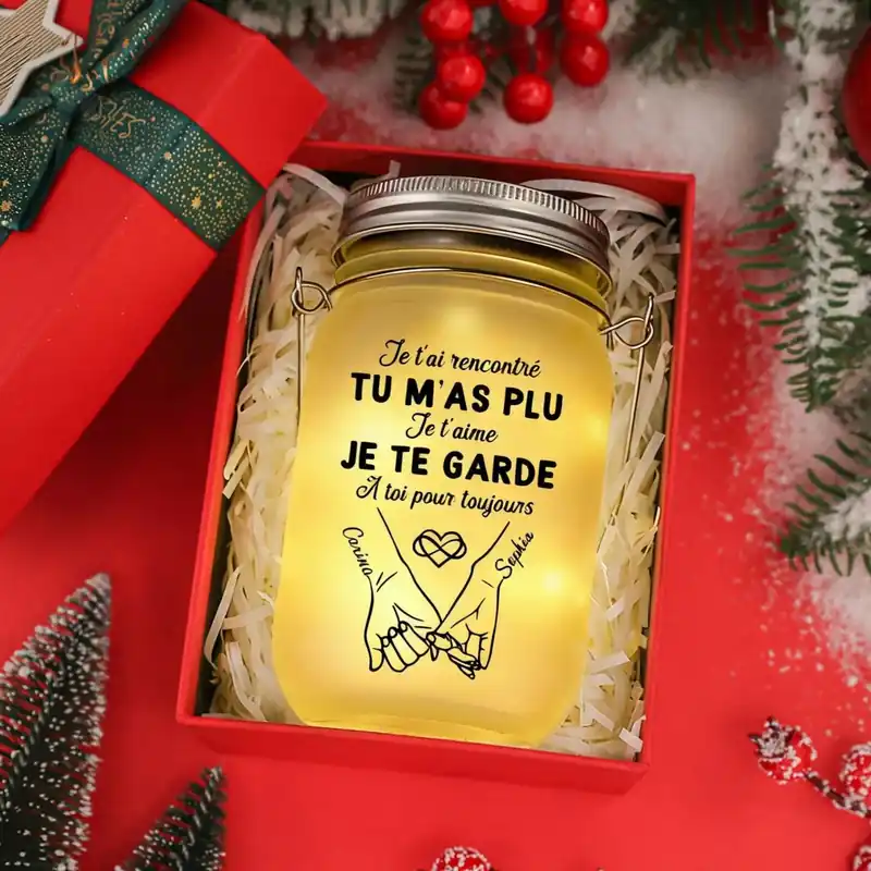 Bocal lumineux d'amour personnalisé, promesse du petit doigt cadeau d'anniversaire pour couples | Jessemade Nouveauté