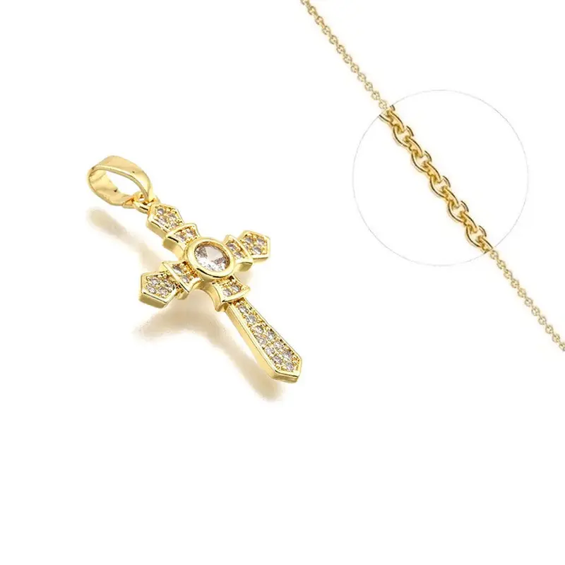 Collier doré chaîne et pendentif croix oxyde blanc Haute Qualité