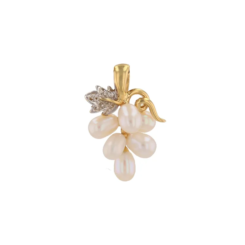 Pendentif grappe de raisins or jaune perles de culture et diamant Acheter En Ligne