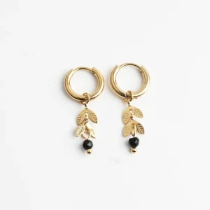 Stone Leaf - Boucles d'oreilles - Pierre naturelle - Acier inoxydable Bon Marché