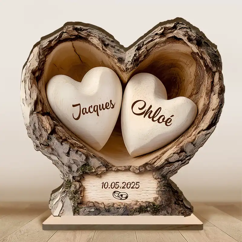 Plaque bois cœur personnalisée pour couple, base stable | JesseMade Seulement Aujourd’hui