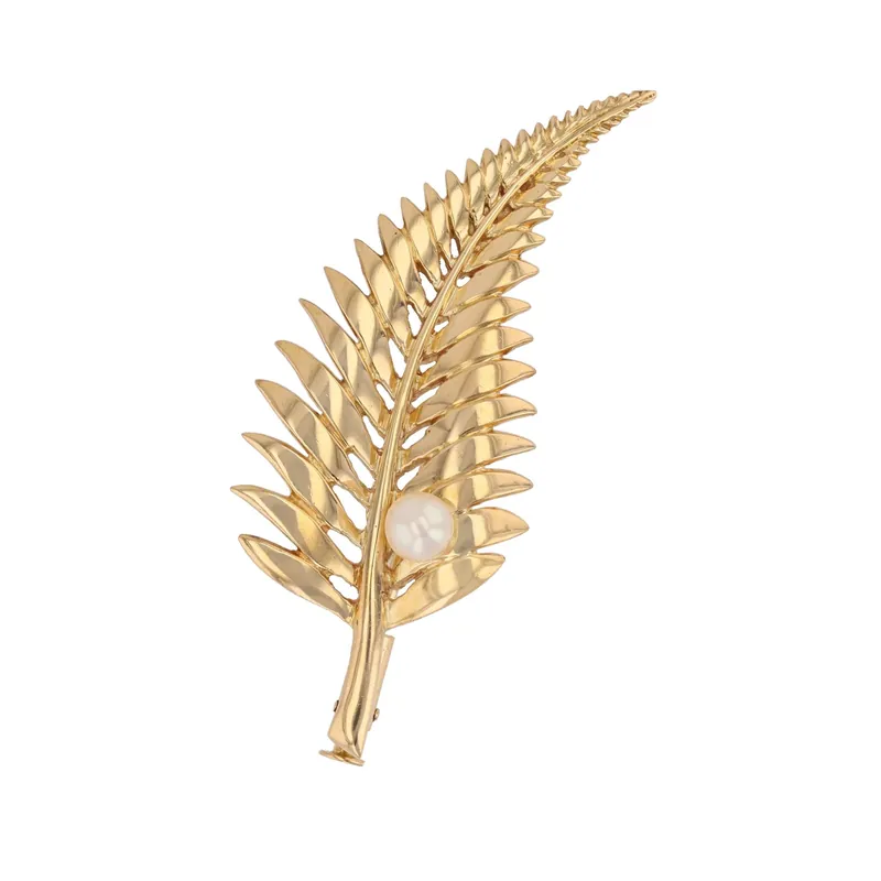 Bon Marché Broche feuille or jaune perle de culture