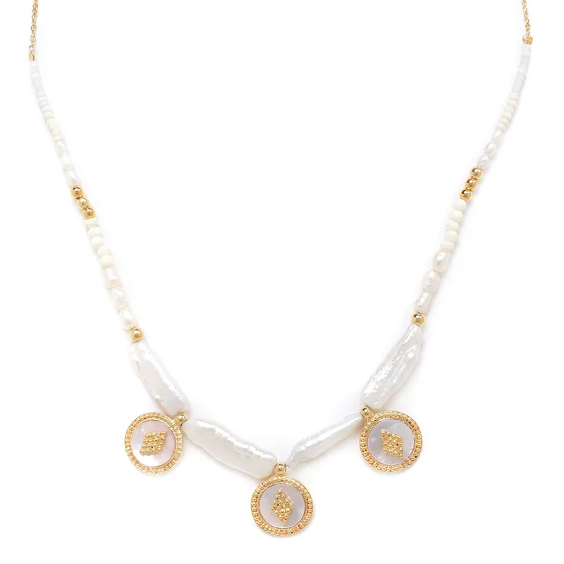 Super Prix Collier court 3 disques Nacre blanche - Ally