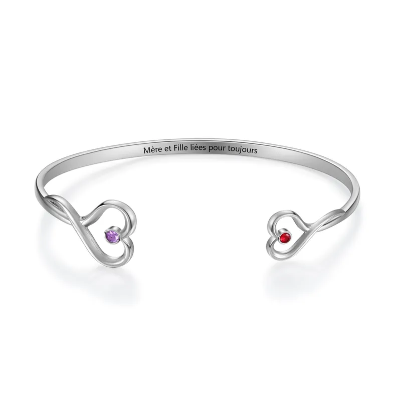 Vente Flash 🔥HOT!À Ma Maman - Bracelet en acier inoxydable Personnalisé avec 2 Pierres de Naissance et Texte Bracelet avec Carte Tu es la meilleure maman | Jessemade