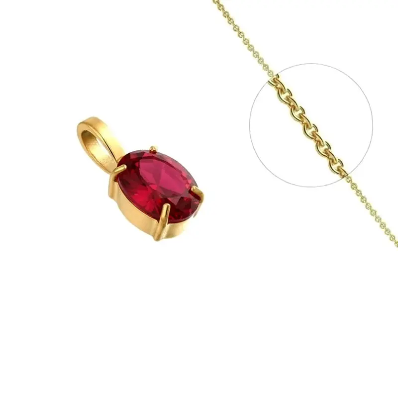 Collier doré chaîne et pendentif solitaire zirconium rouge fushia serti Commander Vite