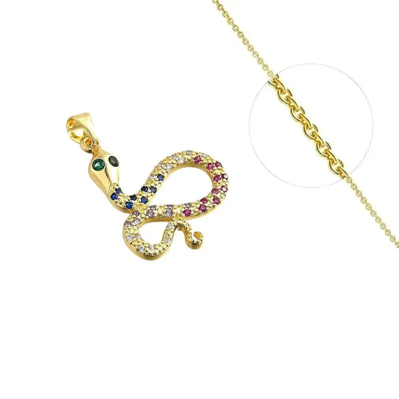 Collier pour femme chaîne ornée d'un joli pendentif serpent oxydes couleurs Offre Du Jour