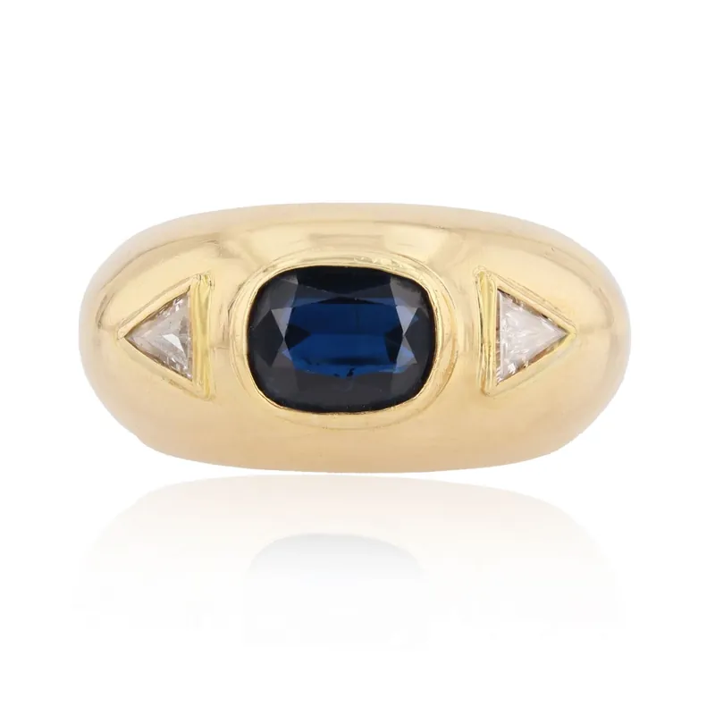 Bague saphir diamants triangles jonc Quantité Limitée