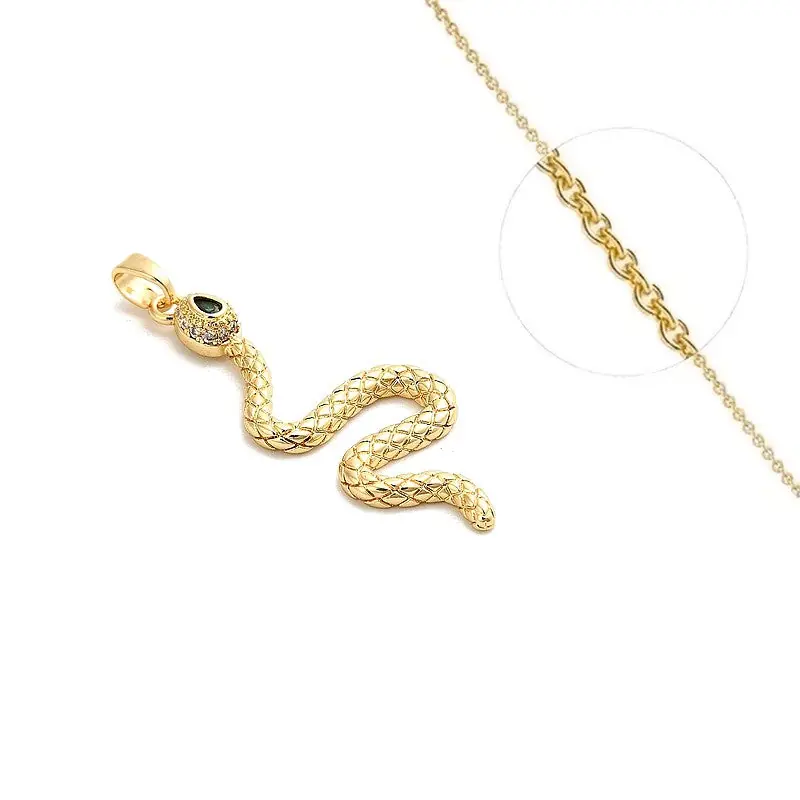 Satisfait Ou Remboursé Collier pour femme chaîne ornée d'un joli pendentif serpent oxyde vert