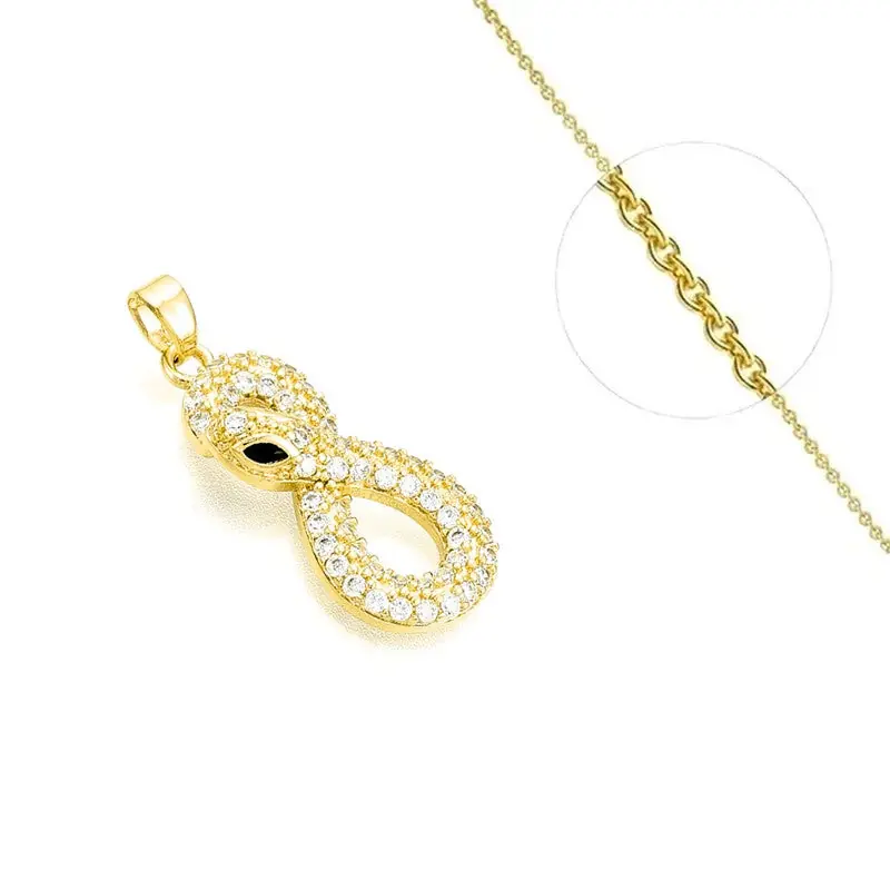 Super Prix Collier pour femme chaîne ornée d'un joli pendentif infini serpent zirconiums blancs sertis