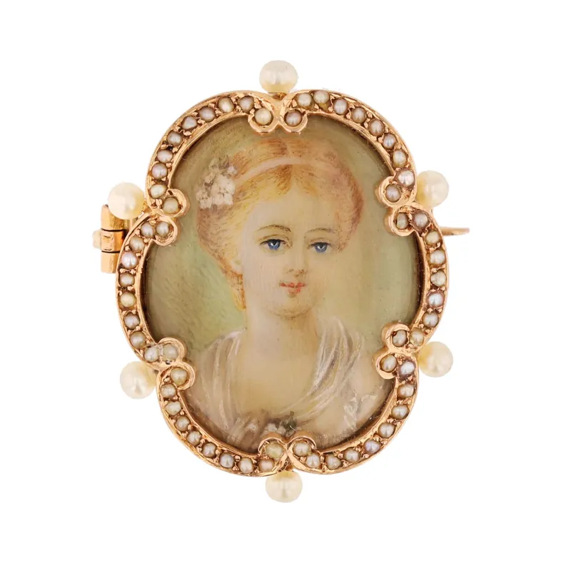 Broche ancienne miniature et perles fines Offre Limitée
