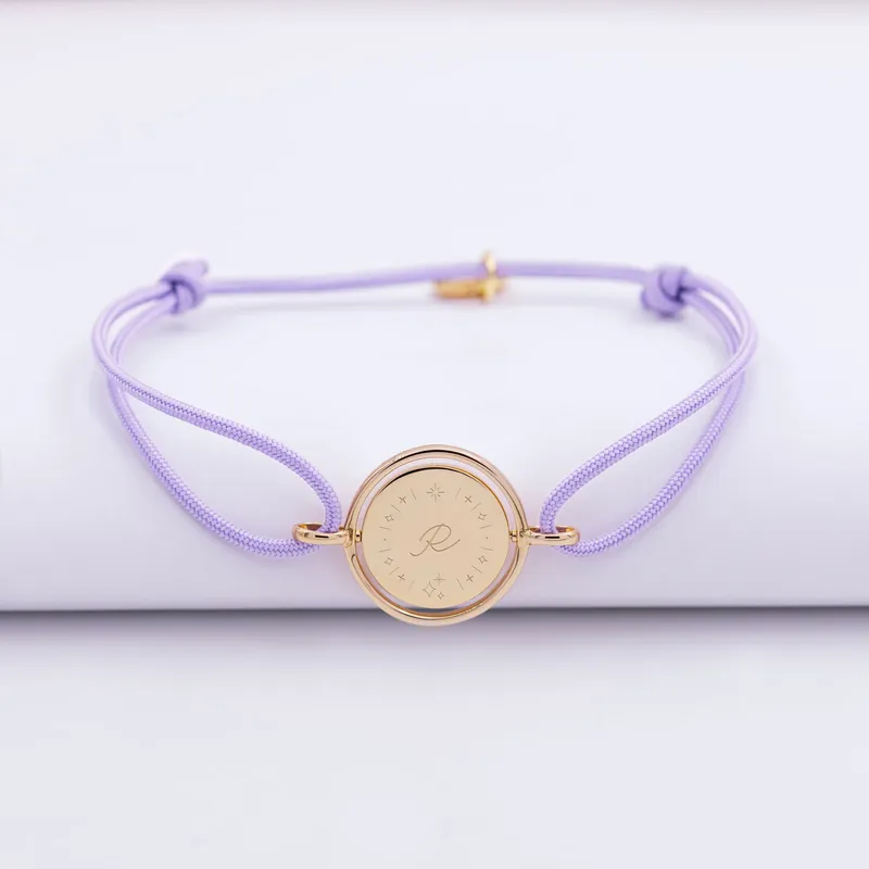 Prix Choc Bracelet personnalisé cordon médaille réversible Eternelle gravée plaqué or 2 trous 16 mm - HappyBulle x Capucine