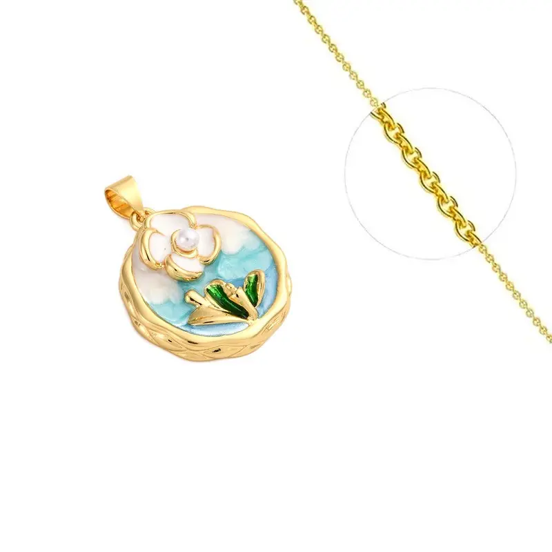 Premium Collier pour femme chaîne ornée d'un joli pendentif fleur émaillé