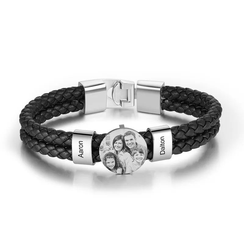 À Mon Homme - Bracelet Photo Personnalisé avec 2 Prénoms Bracelet en Cuir|Jessemade Achetez Aujourd’hui