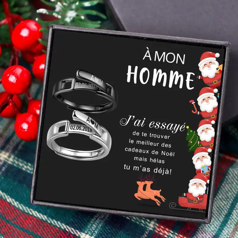 À mon Homme - 2PCS Bague Réglable Couple 4 Textes Personnalisés Alliance Bon Plan