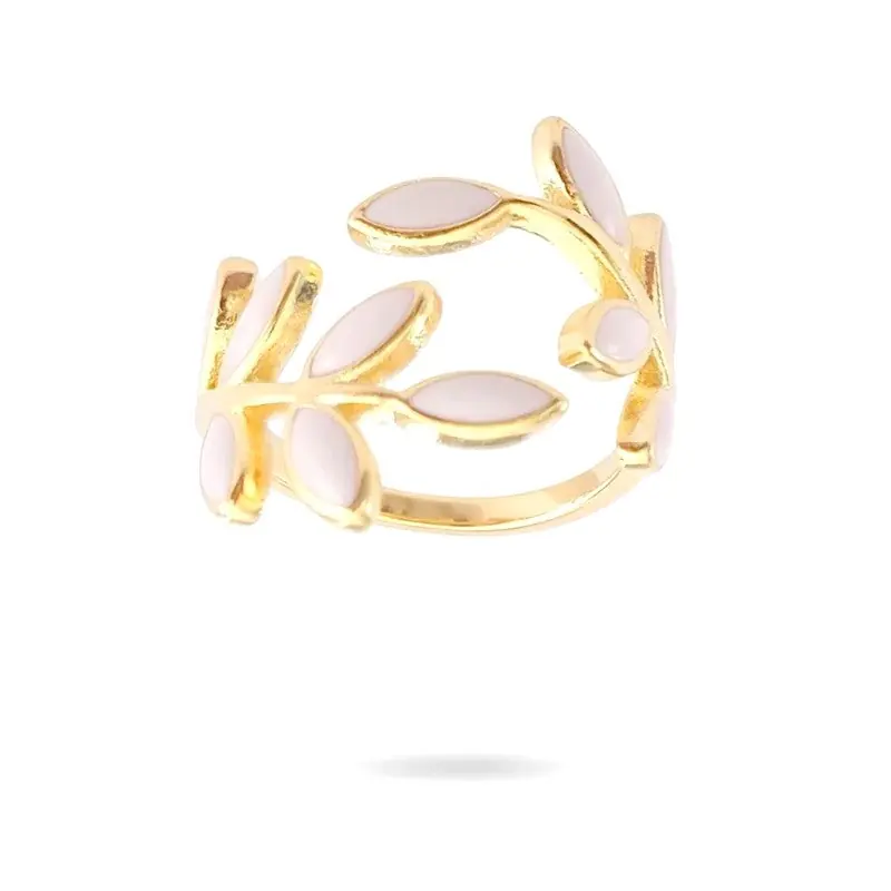 Bague femme réglable pétales de fleur émail mauve Haute Qualité