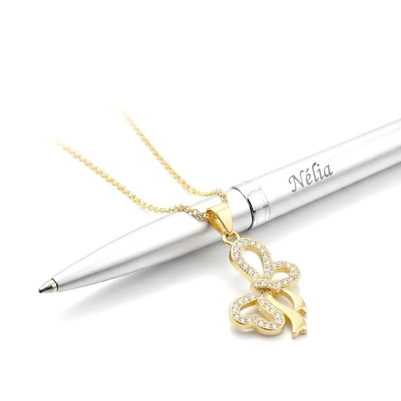 Collier pour femme chaîne ornée d'un joli pendentif nœud serti de zirconiums Artisanat