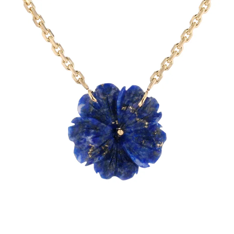 Prix Choc Chaine en or jaune et sa fleur de lapis lazuli