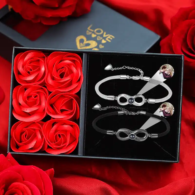 2PCS Bracelet Infini Projection de Pierres Bracelet Photo Projection Noir et Blanc pour Couple|Jessemade Vente Flash