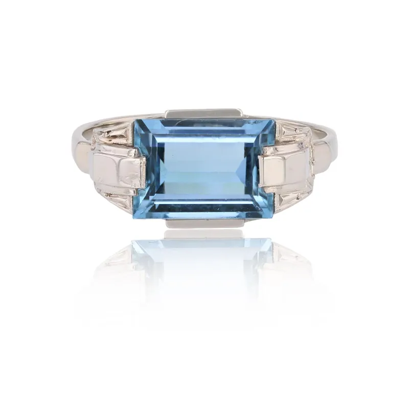 Certifié Bague aigue-marine art déco