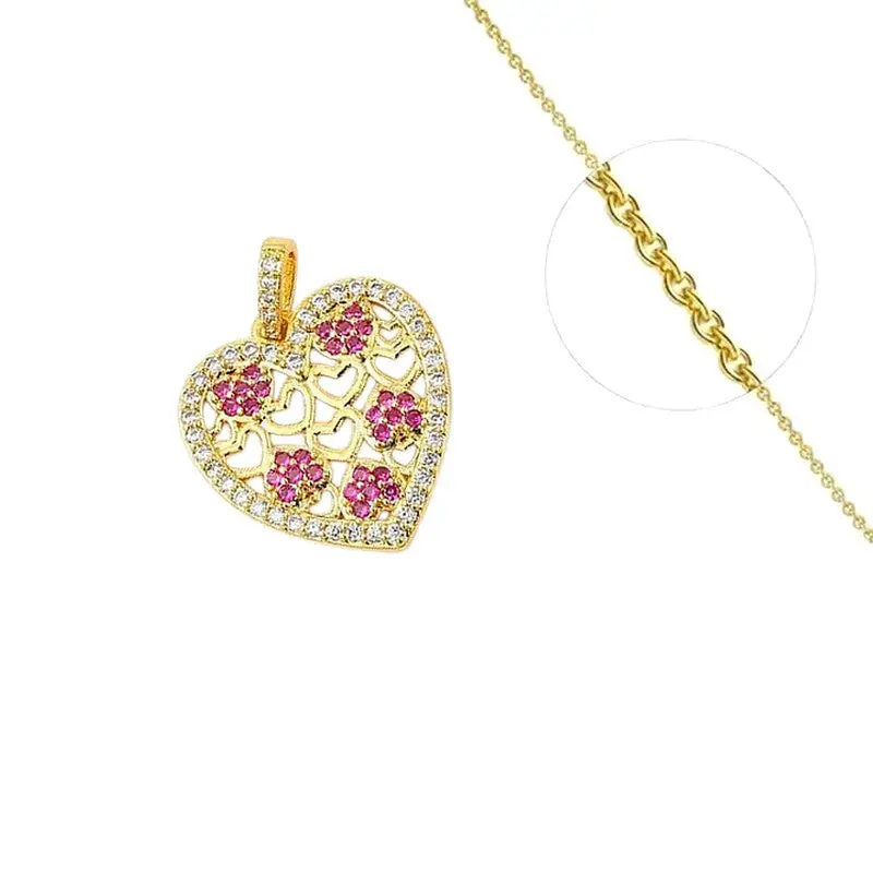 Collier chaîne et pendentif cœur zirconiums fushia sertis Livraison Express