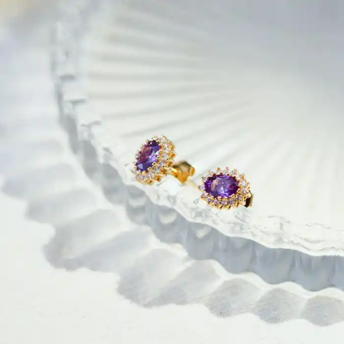 Vente Flash Boucle d'oreille ovale amethyste avec oxydes en plaqué or