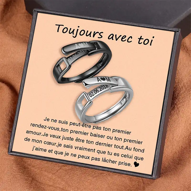 En Vogue À mon Amour - 2PCS Bague Réglable Couple 4 Textes Personnalisés Alliance|Jessemade