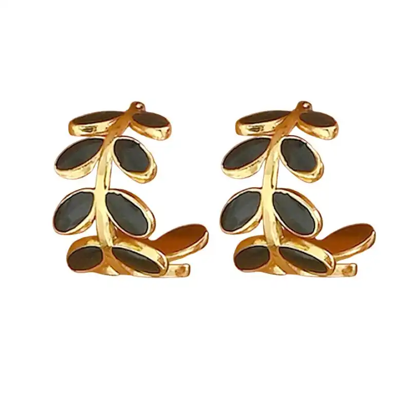 Boucles d'oreilles feuille nacre noir Livraison Gratuite