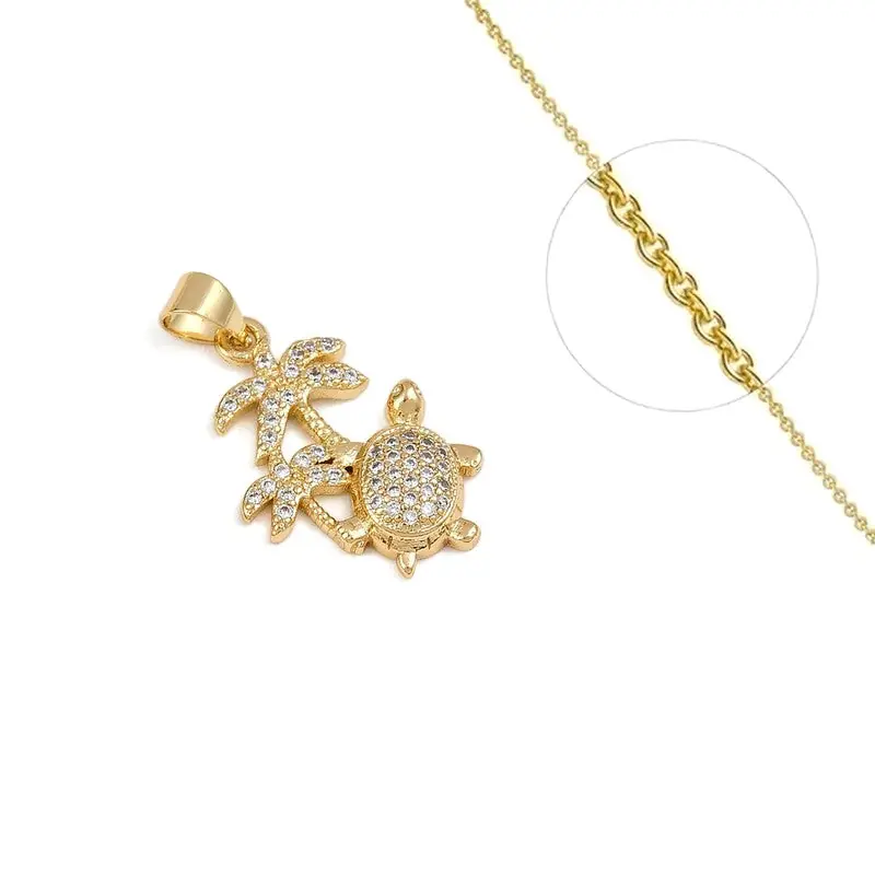 Collier chaîne et pendentif tortue palmiers zirconiums sertis Usine Directe