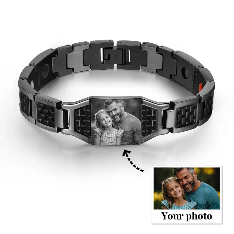Meilleure Qualité Bracelet Photo Personnalisé en Acier au titane pour Homme | Cadeau Fête des Pères | Jessemade