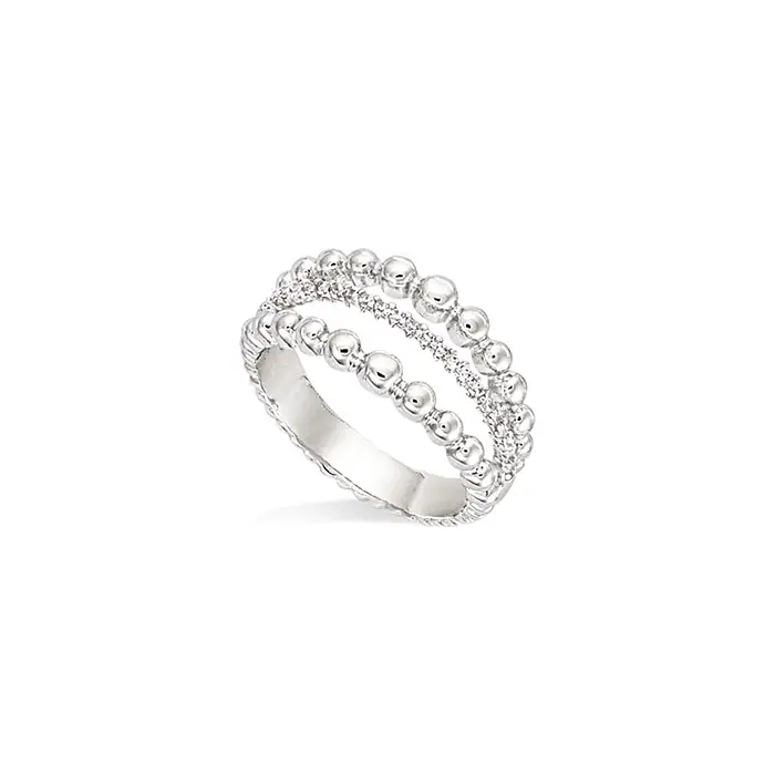 Usine Directe Bague triple rang , perlé et oxyde en argent