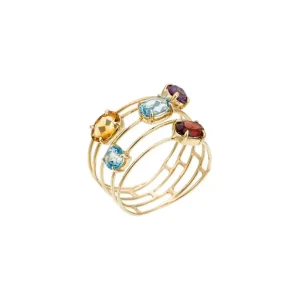 Prix Choc Bague Or Jaune 375/1000 Eclat de couleurs Diamant ct Multipierres 2,28ct