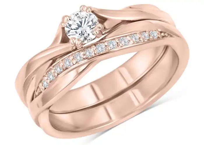 Set d'alliances Anmari solitaire torsadé et joncs à diamants en or rose 14k pour femme Expédition Rapide