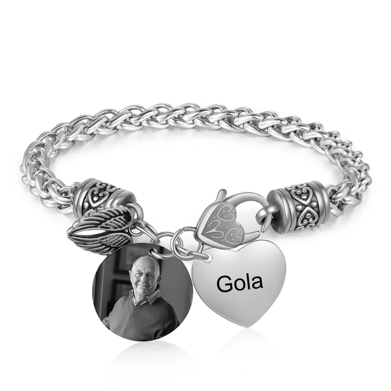 Bracelet Coeur et Ailes commémoratif 1 Prénom Personnalisé avec photo Bracelet Personnalisé | Jessemade Expédition Rapide