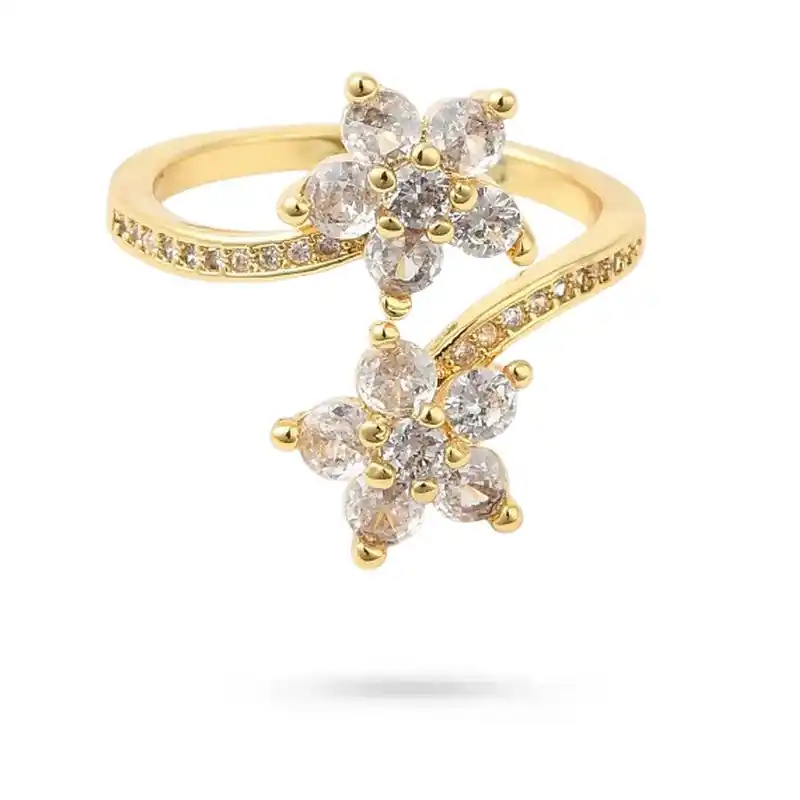 Bague femme réglable deux fleurs oxydes blancs Produit De Marque