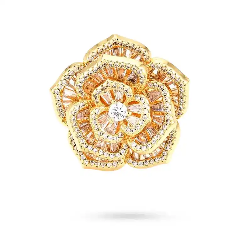 Livraison Mondiale Bague femme réglable fleur oxyde et diamants CZ sertis