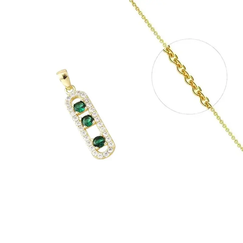 Nouvel Arrivage Collier chaîne et pendentif 3 zirconiums couleurs vert