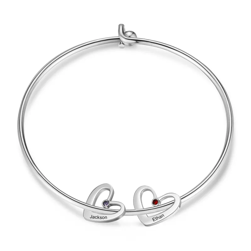 Promotion Saisonnière Bracelet jonc 2-6 Prénoms Personnalisé Bracelet Pierre De Naissance avec Pendentifs Coeur|Jessemade