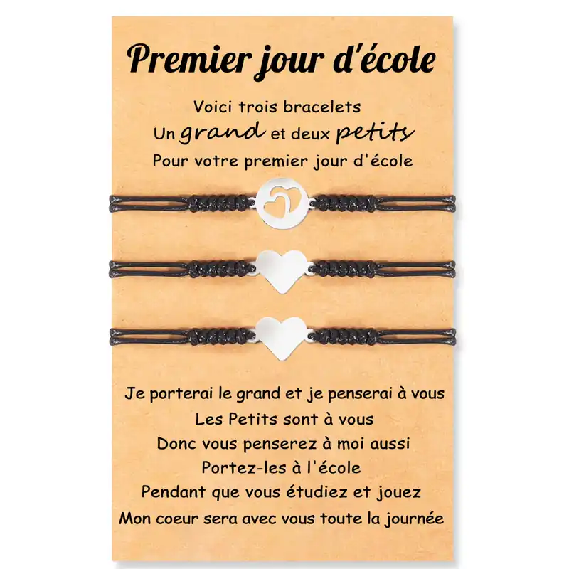 3PCS Ensemble de Bracelet Coeur - Cadeau Rentrée Scolaire Premier jour d’école|Jessemade Affaire À Saisir