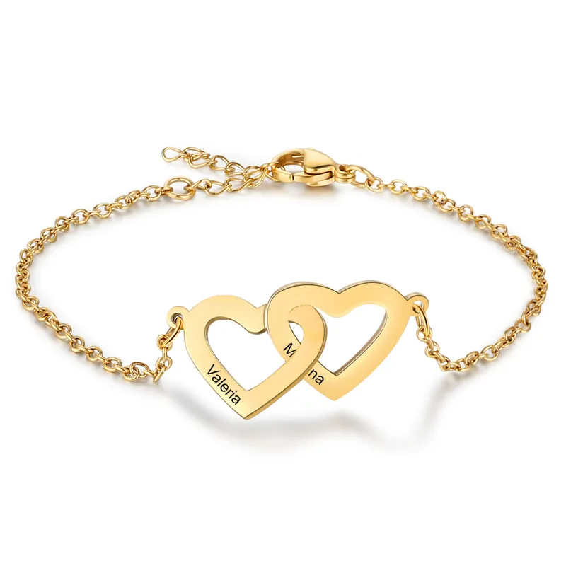 Bracelet Personnalisé Femme 2 Prénoms Personnalisés avec 2 Cœurs|Jessemade Pas Cher