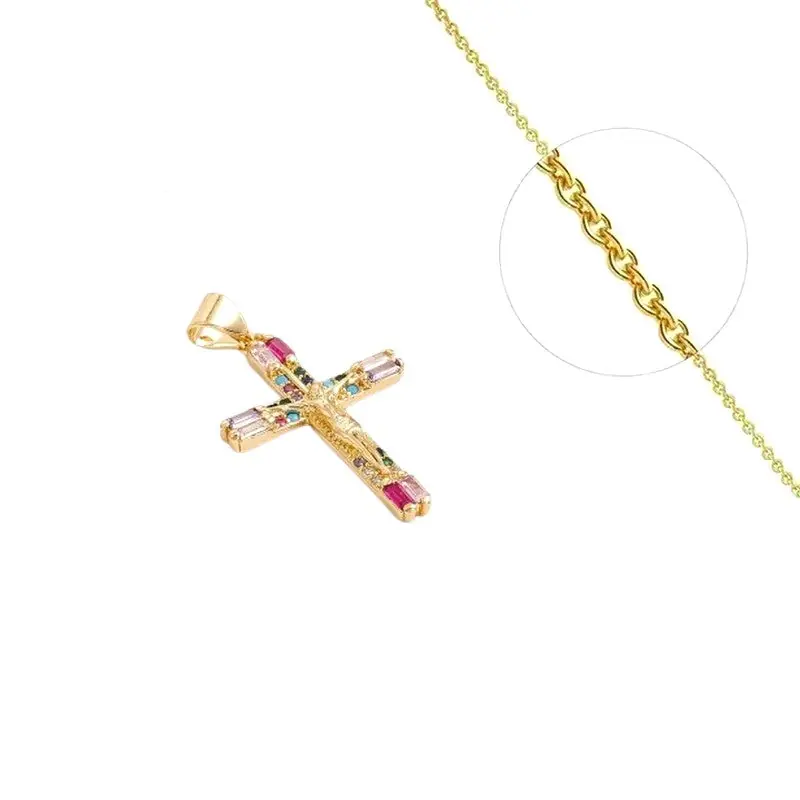 Collier chaîne et pendentif croix zirconiums couleurs sertis Usine Directe