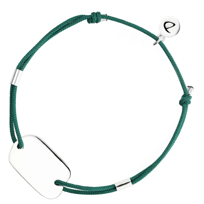 BRACELET HOMME PLAQUE ARGENT À GRAVER - CORDON VERT Expédié Aujourd’hui