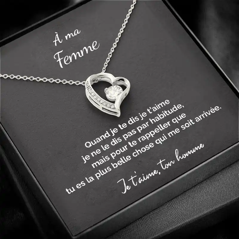 Collier cœur en argent 925 avec coffret et carte « À ma Femme » | Jessemade Remise