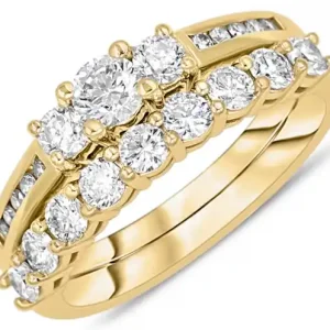 Set d'alliances Katleen trinité diamants sertis rail et jonc sur griffes en or blanc 14k pour femme Exclusif