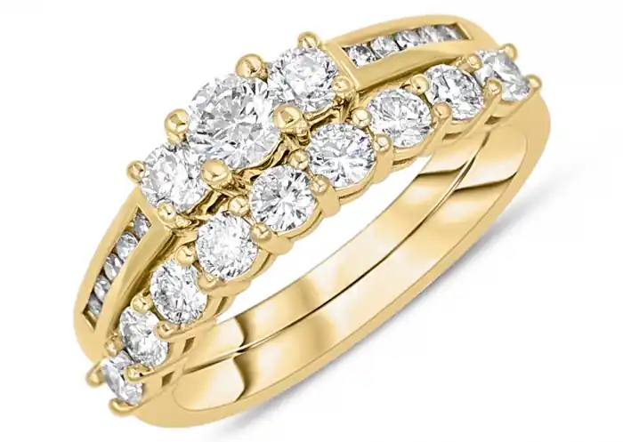 Set d'alliances Katleen trinité diamants sertis rail et jonc sur griffes en or blanc 14k pour femme Exclusif