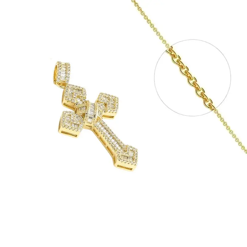 Collier chaîne et pendentif croix imposante zirconiums sertis Promotion