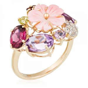 Achetez Aujourd’hui Bague Or Jaune 375/1000 "Jardin anglais" A0,35/1 RAM1,2/2 G0,3/6 P0,13/1 Rhodolite 0,95/1 Topaze Blanche 0,24/6 Nacre
