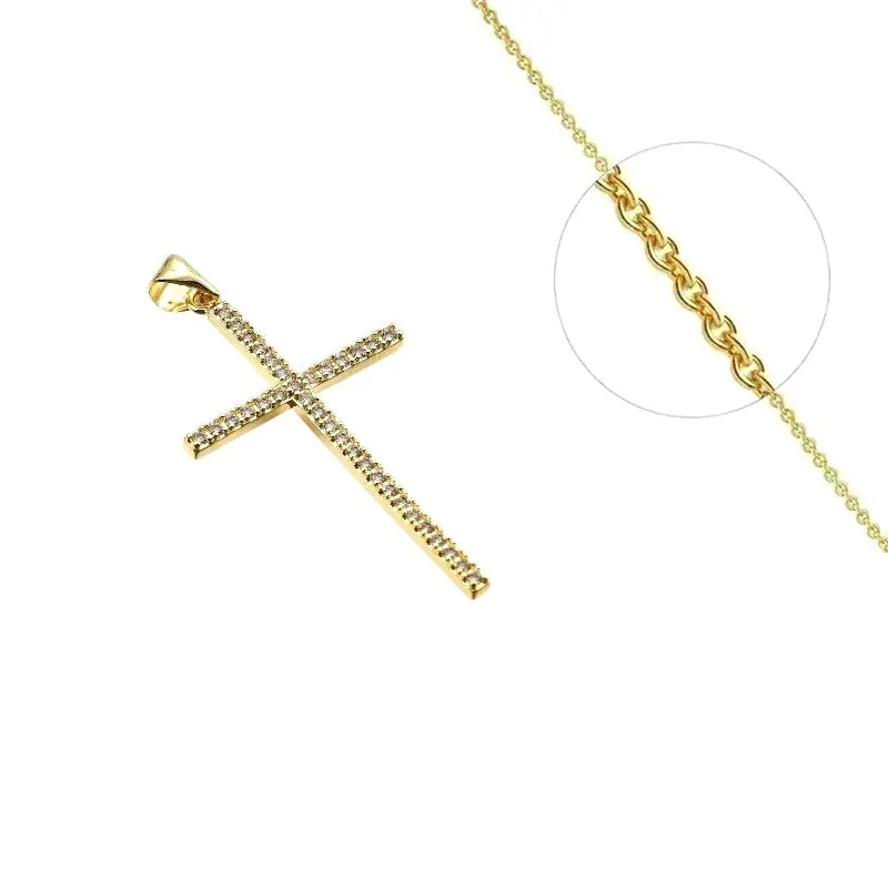 Collier chaîne et pendentif croix fine zirconiums sertis Solde
