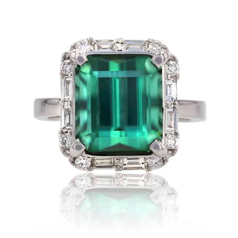 Bague tourmaline et diamants taille baguette et brillant Pas Cher